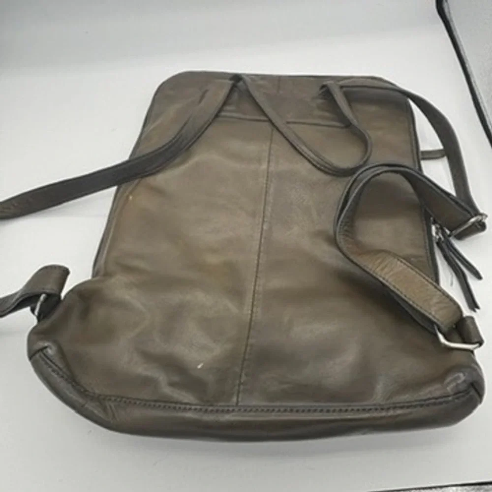 Margot Backpack Olive Green Leather School Zip Pocket Travel Fits 13